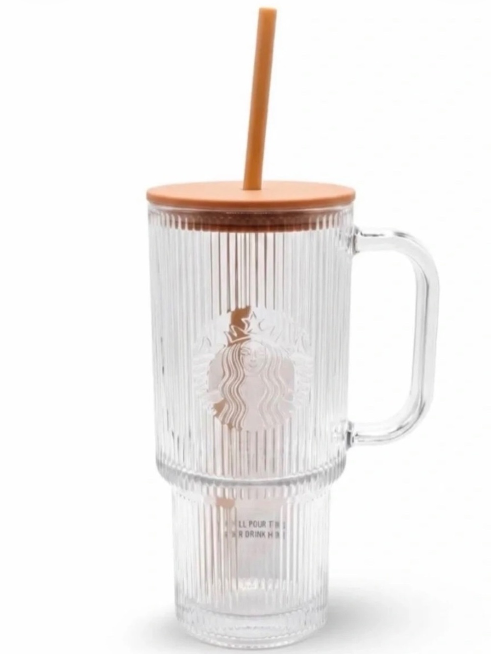 Starbucks Clear Ribbed Glass Mug with Tan Lid and Straw 2026 PSL